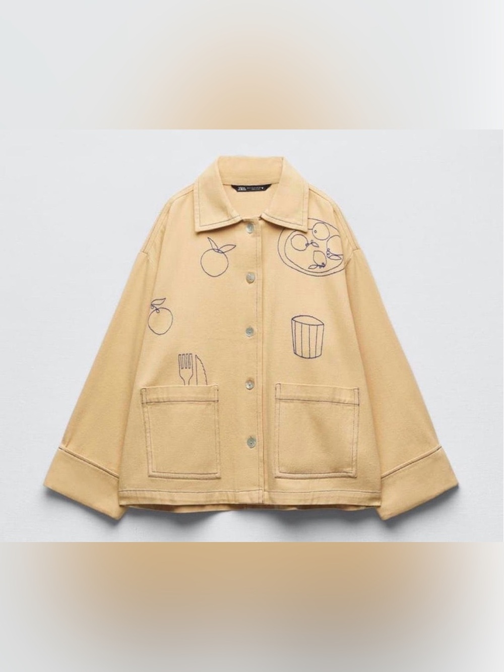 Zara Embroidered Overshirt Jacket Fruits kitchen cottage